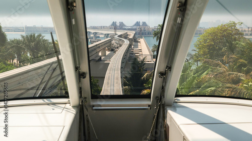 Photography View from the window first subway car, modern driverless monorail subway