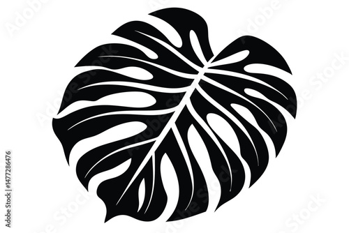Bold Silhouette of a Monstera Leaf with Intricate Cutouts, a Tropical Motif