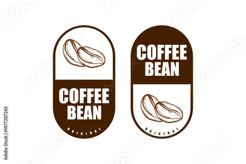 Coffee Bean Logo Set – Vintage Brown and White Emblem Design for Cafes and Packaging