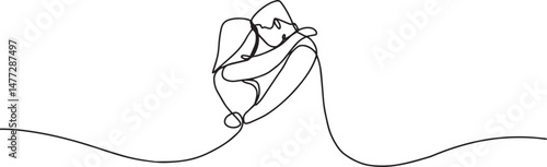 decorative one line continuous artline couple wedding hug