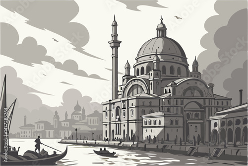 151 floating byzantine steampunk city, fantasy digital art, highly detailed, hyper realistic, volumetric lighting, dramatic chiaroscuro, cinematic composition, muted color palette, moody atmospheric