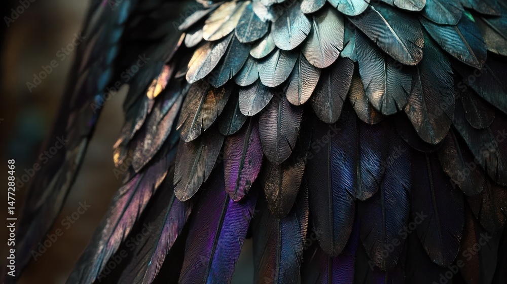Obraz premium Close-up of iridescent bird feathers