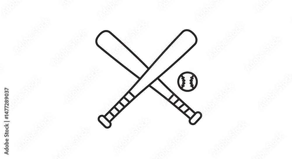 Baseball Bats and Ball Minimalist Outline Illustration Baseball Bats and Ball Minimalist Outline Illustration
