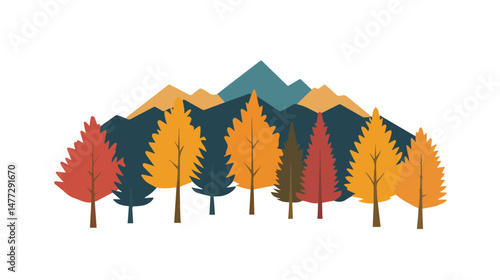 Vibrant Autumn Forest with Colorful Trees and Majestic Mountains in Background Illustrating the Beauty of Fall Season Natural Landscape