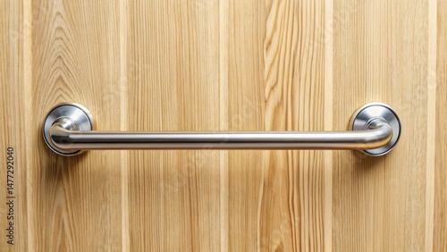 Wallpaper Mural A polished metal grab bar is securely attached to a light wood wall panel, creating a sturdy and modern fixture for accessibility needs , lightwood, handrails Torontodigital.ca