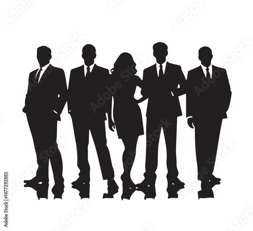 Business people silhouettes, group of standing business men and women
