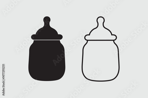 Black baby bottle icons silhouette