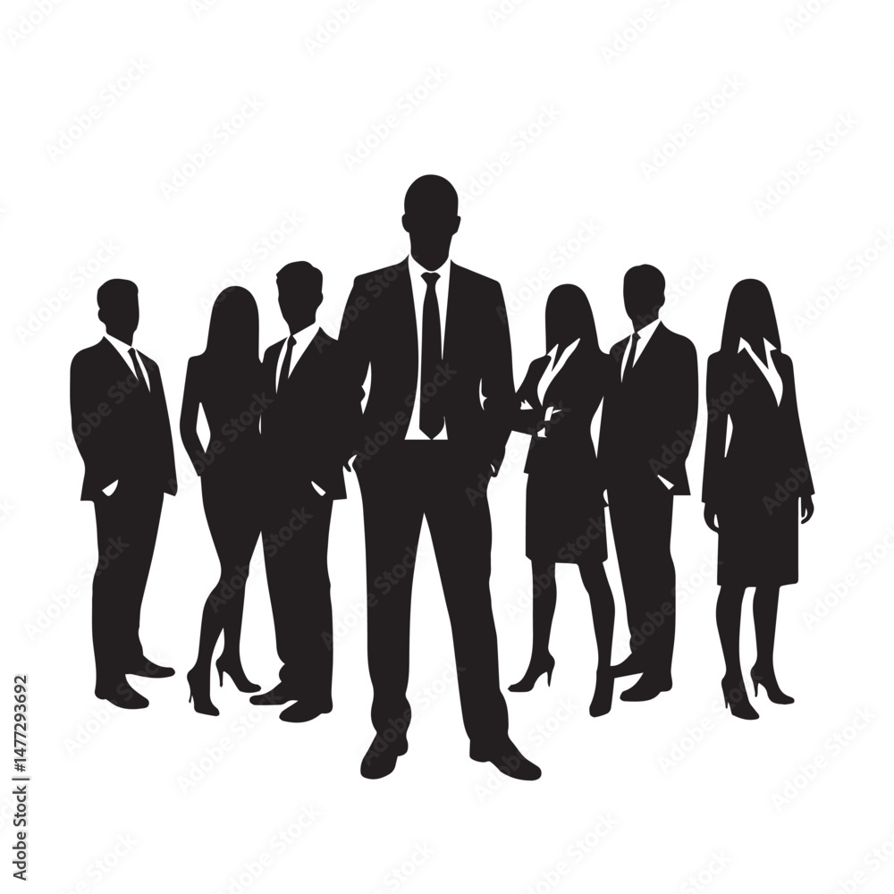 Business people silhouettes, group of standing business men and women
Business people silhouettes, group of standing business men and women