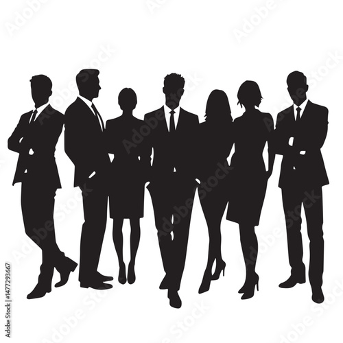 Business people silhouettes, group of standing business men and women
