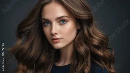 Wallpaper Mural Flawless Brunette with Defined Waves and Perfect Skin on Photoshoot Torontodigital.ca