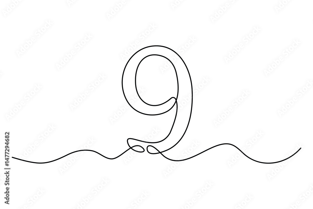 Obraz premium Number nine continuous one line drawing of number 9. editable One line drawing of number 9 icon. Vector illustration 