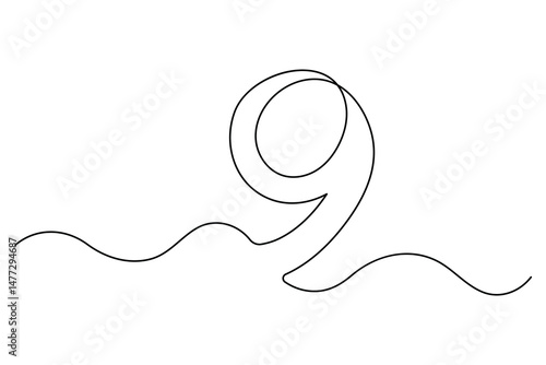 Number nine continuous one line drawing of number 9. editable One line drawing of number 9 icon. Vector illustration
