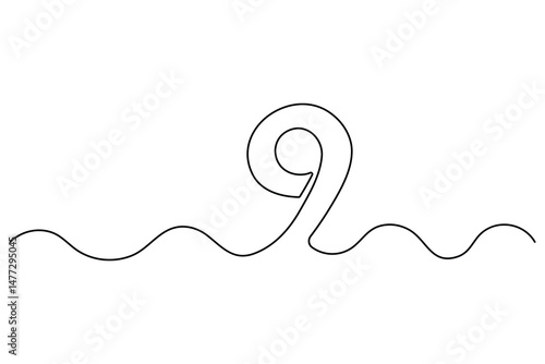Number nine continuous one line drawing of number 9. editable One line drawing of number 9 icon. Vector illustration
