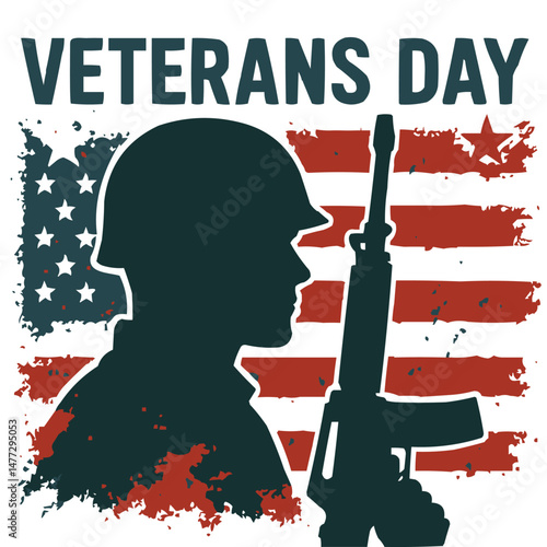 Veterans Day Soldier Silhouette with American Flag Vector Design