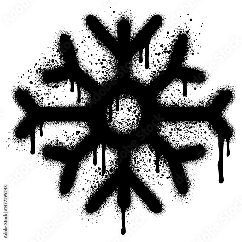 Snowflakes icon graffiti with black spray paint. vector illustration.