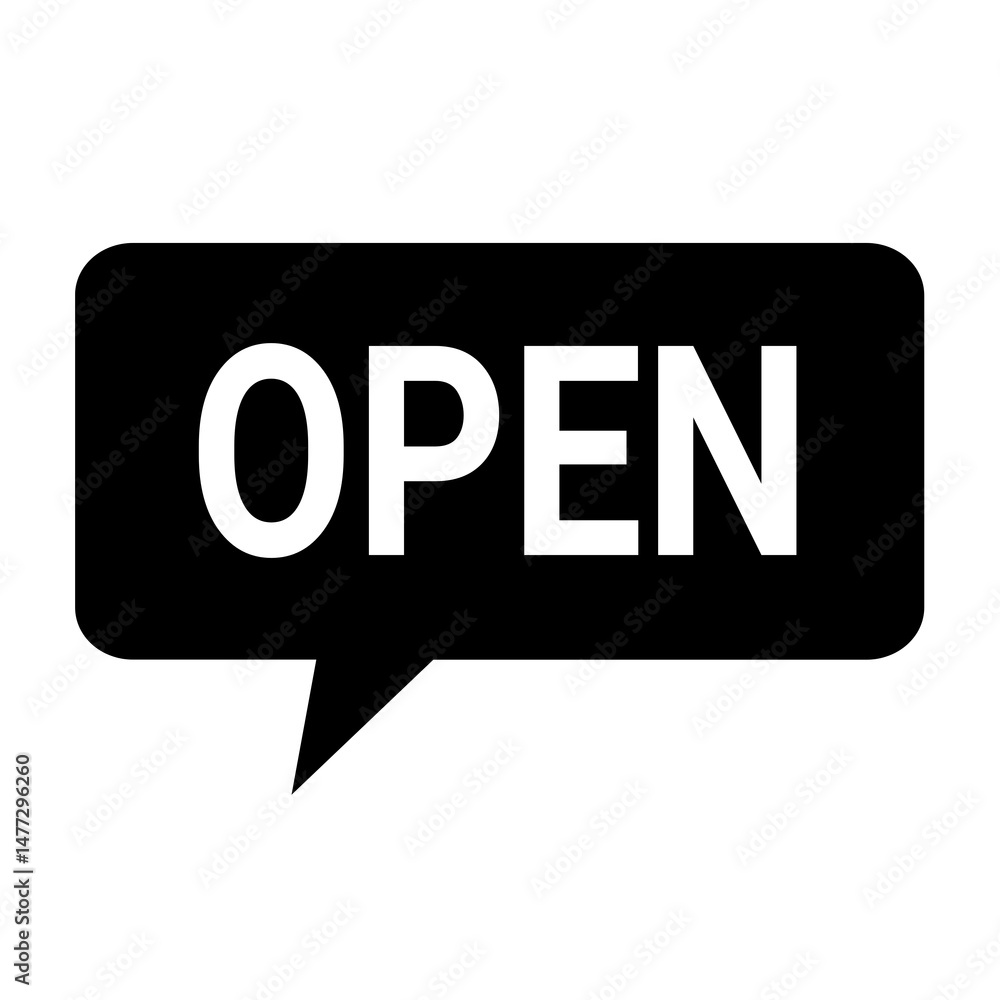 Open Sign Icon Black and White Speech Bubble Graphic for Business, Website, and App Design Open Sign Icon Black and White Speech Bubble Graphic for Business, Website, and App Design