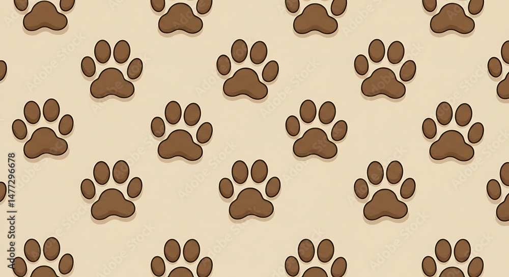 Obraz premium Brown Paw Prints Seamless Pattern Background
