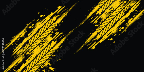 Grunge tire track, wheel braking marks. Truck, car or motorcycle tread pattern silhouette. Auto race, motorsport, speed racing design element. eps 10