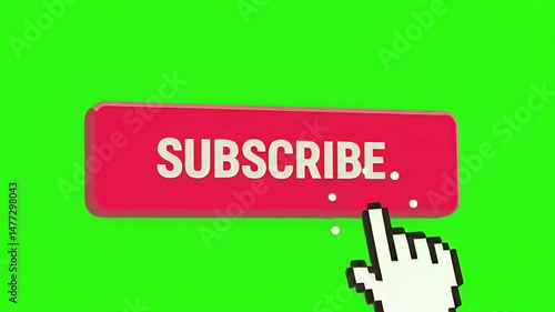 Pop up youtube subscribe like bell icon button clicked animation motion graphic, Isolated on chroma green screen.