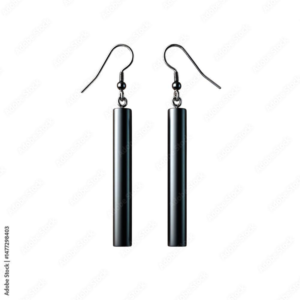 linear bar earrings with matte finish, isolated on transparent background linear bar earrings with matte finish, isolated on transparent background