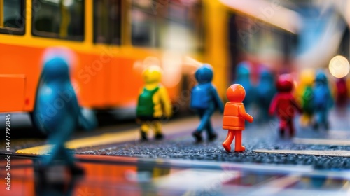 Wallpaper Mural Stick Figure Using Public Transportation: A stick figure getting on a bus, reducing car use and promoting sustainable, eco-friendly public transportation for a greener environment.
 Torontodigital.ca