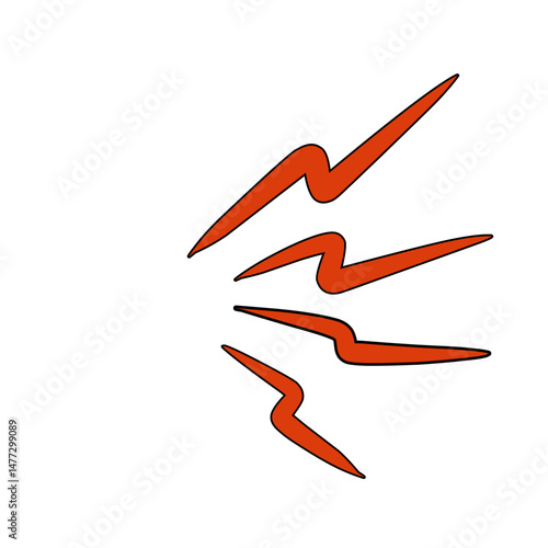 Stylized orange zigzag bolts emanating against a stark black canvas background