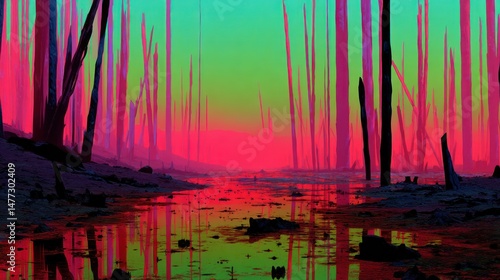 Colorful surreal forest scene