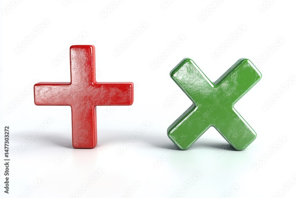 Fototapeta premium Plus and cross symbols isolated on white background. for education, math, and decision making.