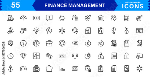 Clean and minimal Finance Management icon pack crafted for economic, accounting, and money-tracking visuals.