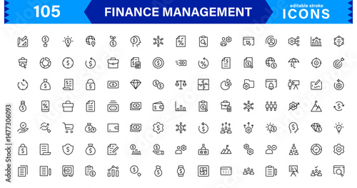 Clean and minimal Finance Management icon pack crafted for economic, accounting, and money-tracking visuals.