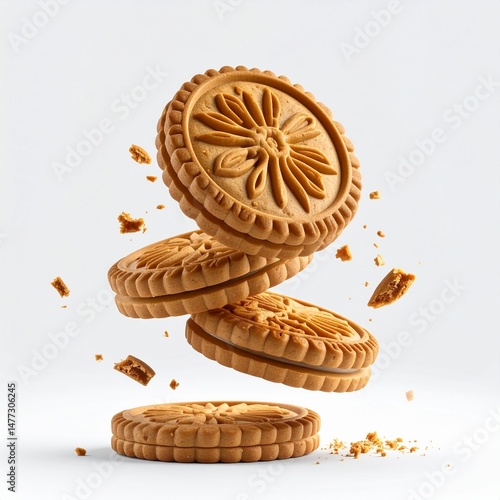  Hyper Realistic flying 5 Lotus Biscoff biscuit and 5 Lotus Biscoff crbiscuit unc