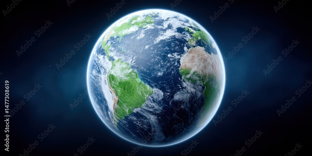 Fototapeta premium A captivating view of Earth showcasing vibrant green lands and vast blue oceans under a starry night sky representing the beauty and fragility of our planet's environment and nature