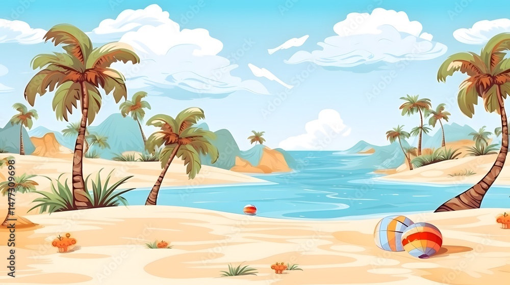 Obraz premium Professional Summer Seamless Cartoon Vector Background Illustration for Various Uses