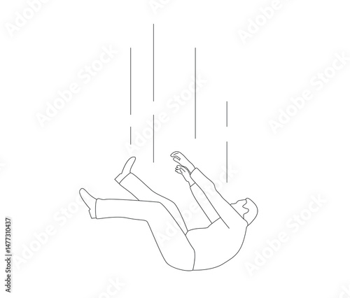 Falling Business Man Line Art Isolated on White. People and activities, losing work and profits vector art