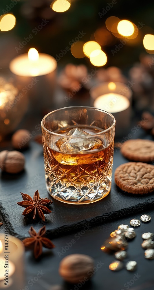 Whiskey with Cookies, Candlelight, and Winter. Whiskey with Cookies, Candlelight, and Winter.