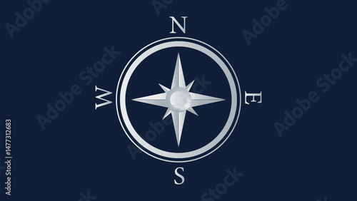 Vector illustration of a compass rose, a navigation symbol with north, south, east, and west directions for travel and map design
