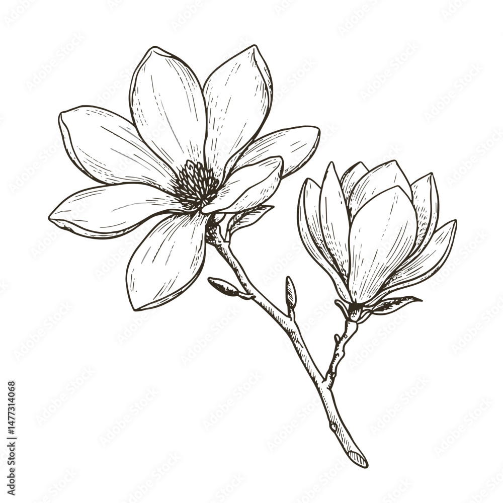 Obraz premium Magnolia branch icon for elegant floral branding and botanical product packaging