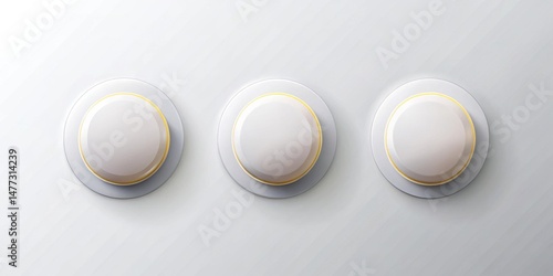 Three Elegant White Circular Elements with Golden Accents on a Subtle Textured Background