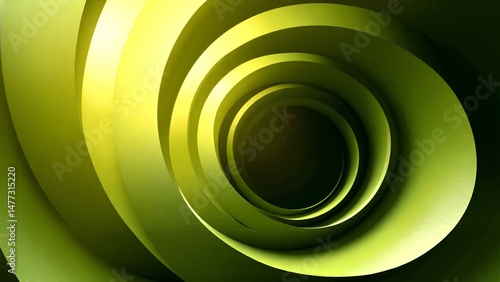 Fototapeta Naklejka Na Ścianę i Meble -  Abstract green spiral design with layered circular shapes creating a tunnel effect.
