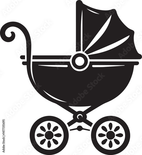 Baby carriage black silhouette vector, baby carriage icon vector.eps