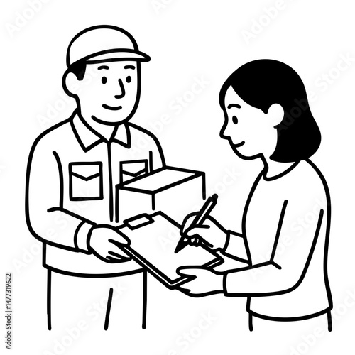Delivery man on duty ask signature from customer