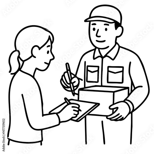 Delivery man on duty ask signature from customer