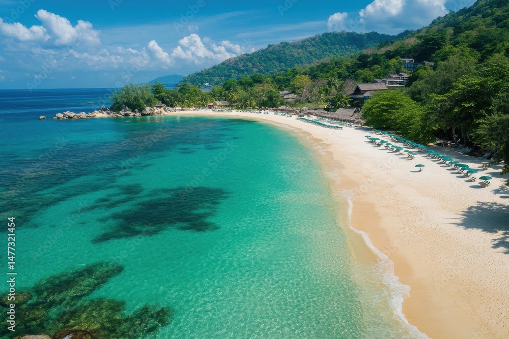 Obraz premium Stunning Tropical Beach Paradise Island Getaway Vacation Summer Luxury Resort sea sun sky sand blue 