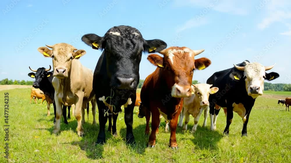 Cows Interacting Playfully in Sunny Green Pasture – Close-Up View. Ideal for agricultural content, animal care, environmental education, or countryside lifestyle visuals. Cows Interacting Playfully in Sunny Green Pasture – Close-Up View. Ideal for agricultural content, animal care, environmental education, or countryside lifestyle visuals.