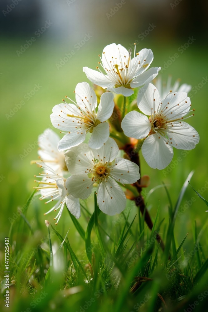 Fototapeta premium A bunch of white flowers that are in the grass