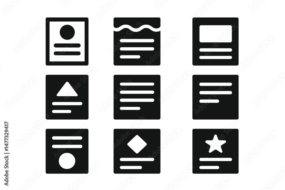 Vector icons representing various shapes and text elements for design purposes Vector icons representing various shapes and text elements for design purposes