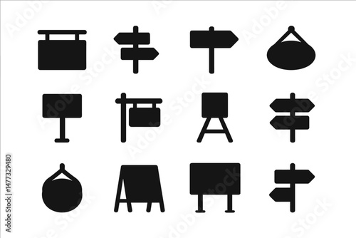 Vector icon collection featuring varied sign designs perfect for navigation or location indication