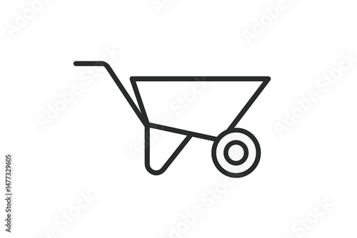 Simple vector icon depicting a wheelbarrow designed for gardening and construction activities