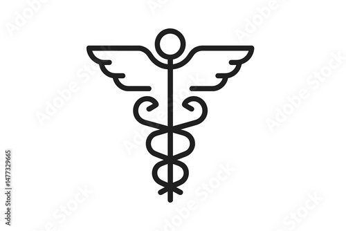 Vector icon representing medical emblem with wings and serpents commonly found in healthcare settings