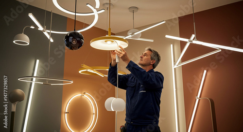 Installation and maintenance of modern lighting fixtures, a display of contemporary design